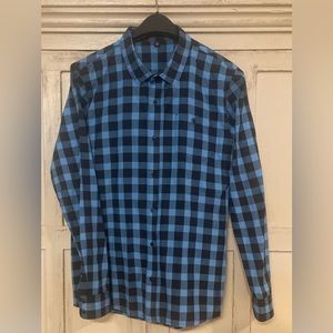 Travis Mathew Mens XL Blue Black Plaid Button Down Shirt Long Sleeve